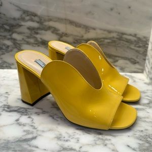 Prada Block Heel Slides, Yellow Leather, Size 6(US)